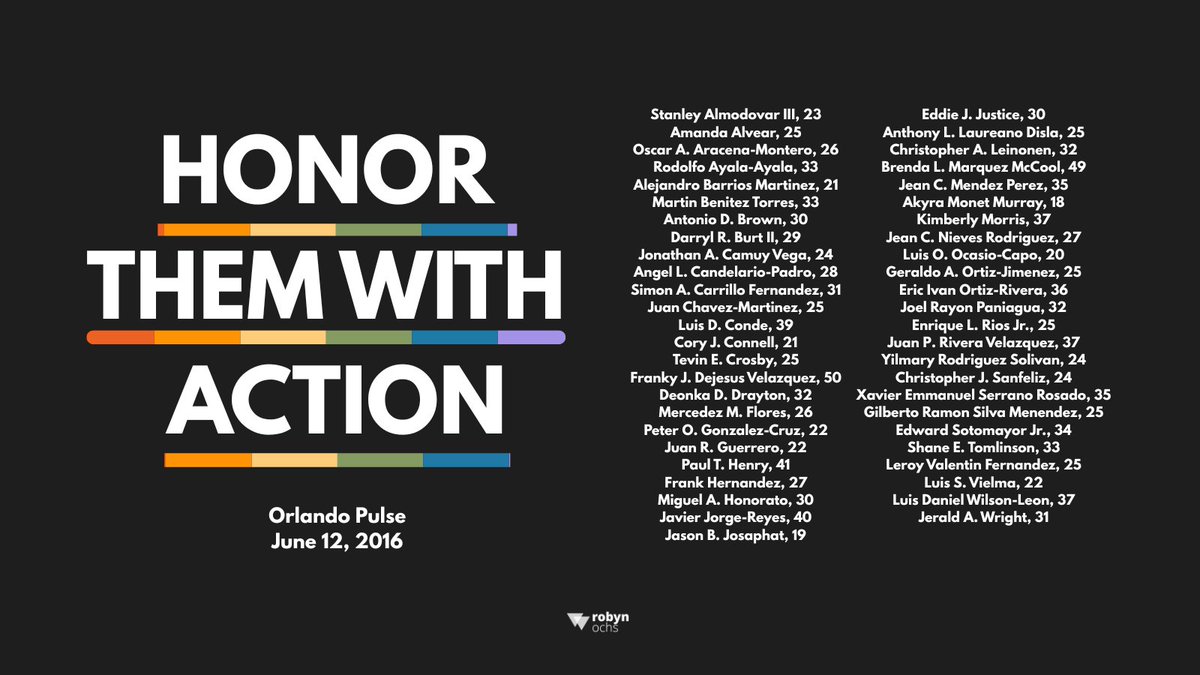 The Pulse nightclub shooting was an act of horrific violence, driven by hate and enabled by laws that made it easy to obtain weapons built for war. 49 people on Latin Night at an LGBTQ club never came home. I remember, I grieve, and I fight for change. I #HonorThemWithAction.