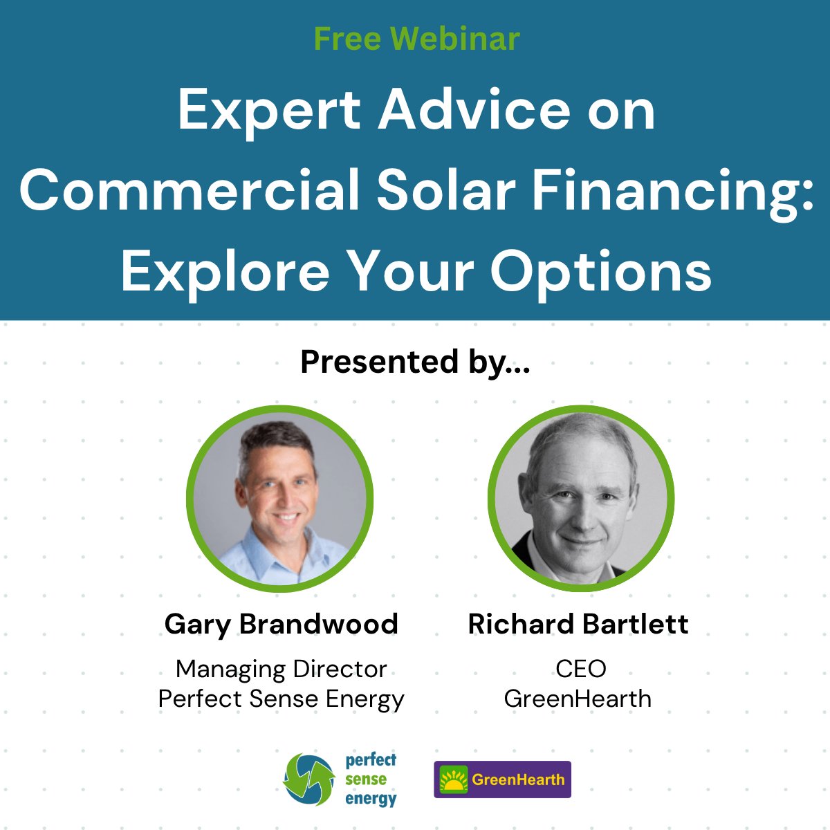 Join Perfect Sense Energy’s free webinar:
"Expert Advice on Commercial Solar Financing"
📅 Thurs 26 June | 🕐 1PM BST
Get insights from industry leaders on the best options for your business.
🔗 Register now: bit.ly/3HAr8nO