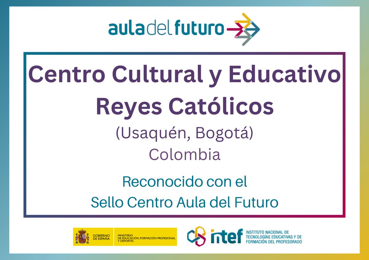 CCEE Reyes Católicos (@cceerrcc) on Twitter photo 🎉 ¡Estamos muy ilusionados de anunciar que el <a href="/educaINTEF/">Educación INTEF</a> nos ha concedido el Sello de Aula del Futuro! Este reconocimiento pone en valor nuestro nuevo espacio en el centro, así como las metodologías activas que lo acompañan.
Más información🔗bit.ly/3TkovZP 🎉 ¡Estamos muy ilusionados de anunciar que el <a href="/educaINTEF/">Educación INTEF</a> nos ha concedido el Sello de Aula del Futuro! Este reconocimiento pone en valor nuestro nuevo espacio en el centro, así como las metodologías activas que lo acompañan.
Más información🔗bit.ly/3TkovZP
