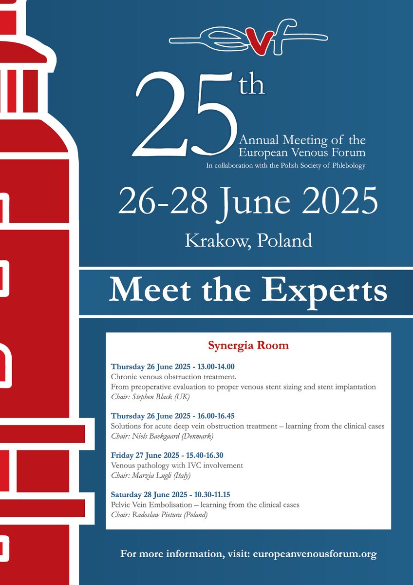 We welcome Professor Alun Davies (Imperial College, London, UK) as the Michel Perrin Lecturer 2025. His presentation “Venous Disease – Past, Present and Future” 

#EVF are introducing "Meet the Experts" Sessions

Scientific Programme: europeanvenousforum.org/index.php/scie…