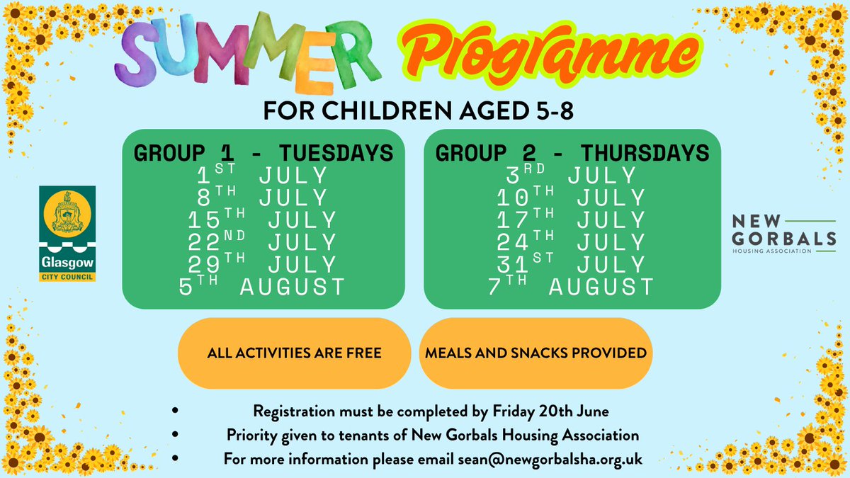 NGHA Communities (@nghacommunities) on Twitter photo Our Summer Holiday Programme is back again for 2025.
To sign your child up please complete the survey on the link below by Friday 20th June π·
surveymonkey.com/r/2ZKC2D3
<a href="/NewGorbalsHA/">New Gorbals HA</a> Our Summer Holiday Programme is back again for 2025.
To sign your child up please complete the survey on the link below by Friday 20th June π·
surveymonkey.com/r/2ZKC2D3
<a href="/NewGorbalsHA/">New Gorbals HA</a>