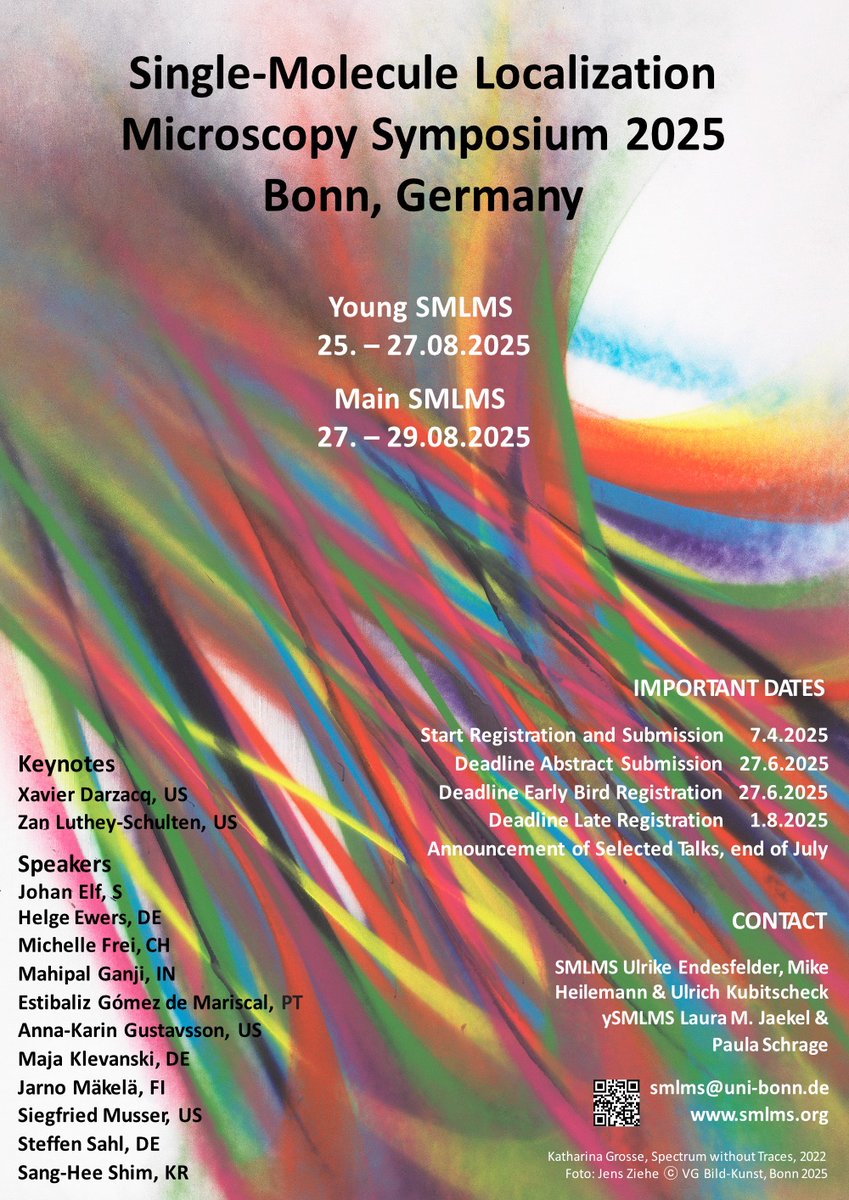SCALE_Uni_FFM's tweet image. 🔬 The 14th #SMLMS2025 is happening in Bonn, Germany — August 26–28!
Join experts in single-molecule & super-resolution imaging to share ideas & advances.
📅 Abstracts due: June 27
🌐 smlms.org
📢 @smlm-symposium.bsky.social
#Microscopy #SMLM #BioImaging