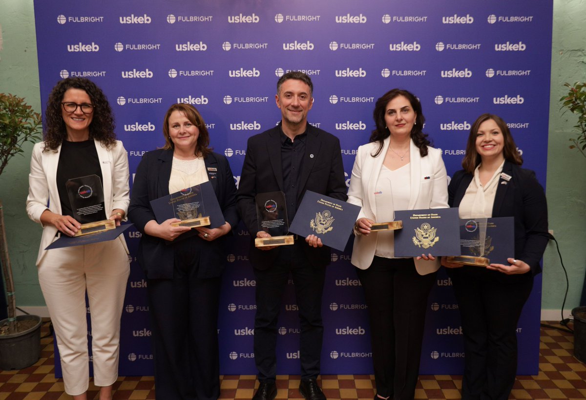 USEmbPristina's tweet photo. Last night, Chargé d’affaires Ralan Hill, alongside MESTI counterparts, honored the five outgoing United States-Kosovo Educational Exchange Board - USKEB members for their invaluable two-term service. Their dedication has strengthened the bridge of academic collaboration between Kosovo and the United States.
