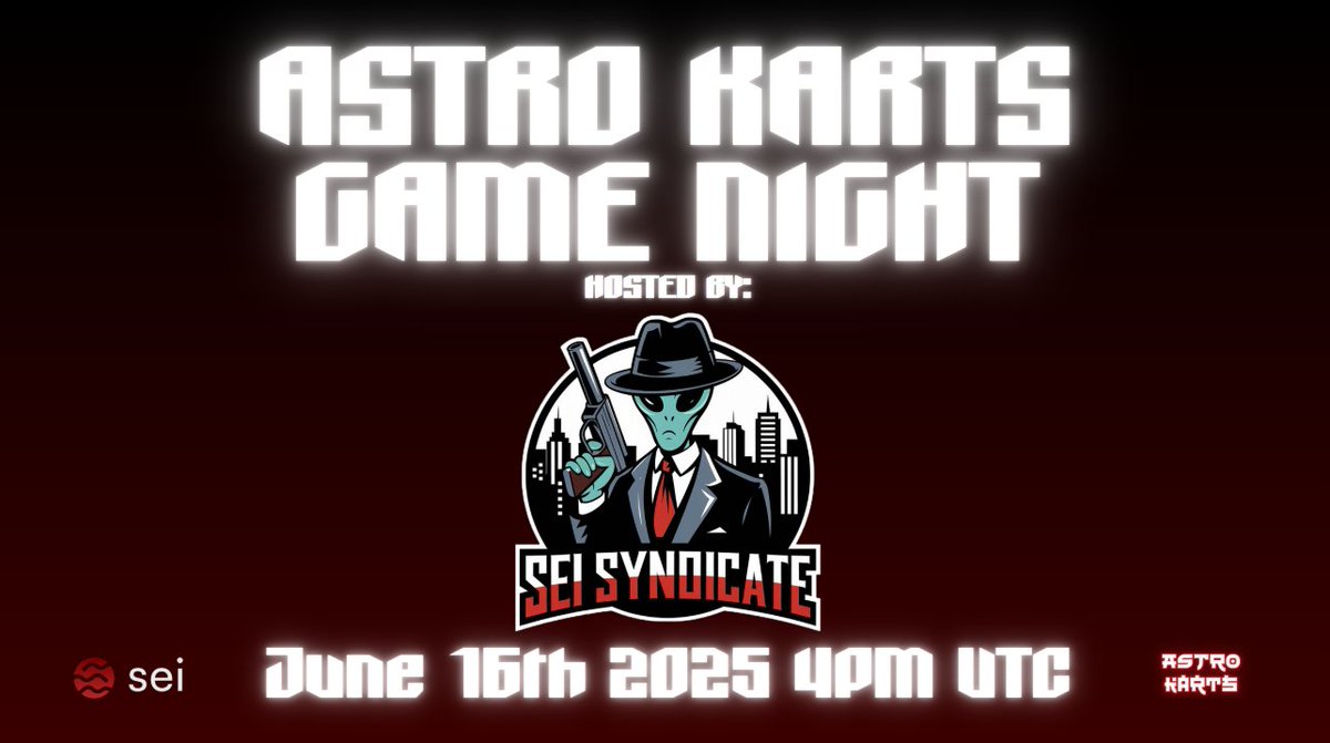 It's a <a href="/playAstroKarts/">Astro Karts 🛸</a> Games Night in 5 hours! Show up, join in some fun races and make new friends! 

This ain’t some plumber driving around in his van, this is Sei Syndicate's #GamesNight 

Details in the image. $SEI in the tank.