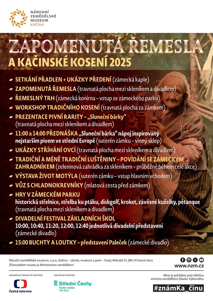 Tradiční sekání kosou a přadleny z celé ČR, ukázka krajkářství, brusičství, hrnčířství a stříhání oveček. NZM Kačina zve v sobotu 14. 6. od 10 do 17 hodin na Zapomenutá řemesla a kačinské kosení. Přijďte se inspirovat uměním našich předků a objevte v sobě vášeň pro stará řemesla!