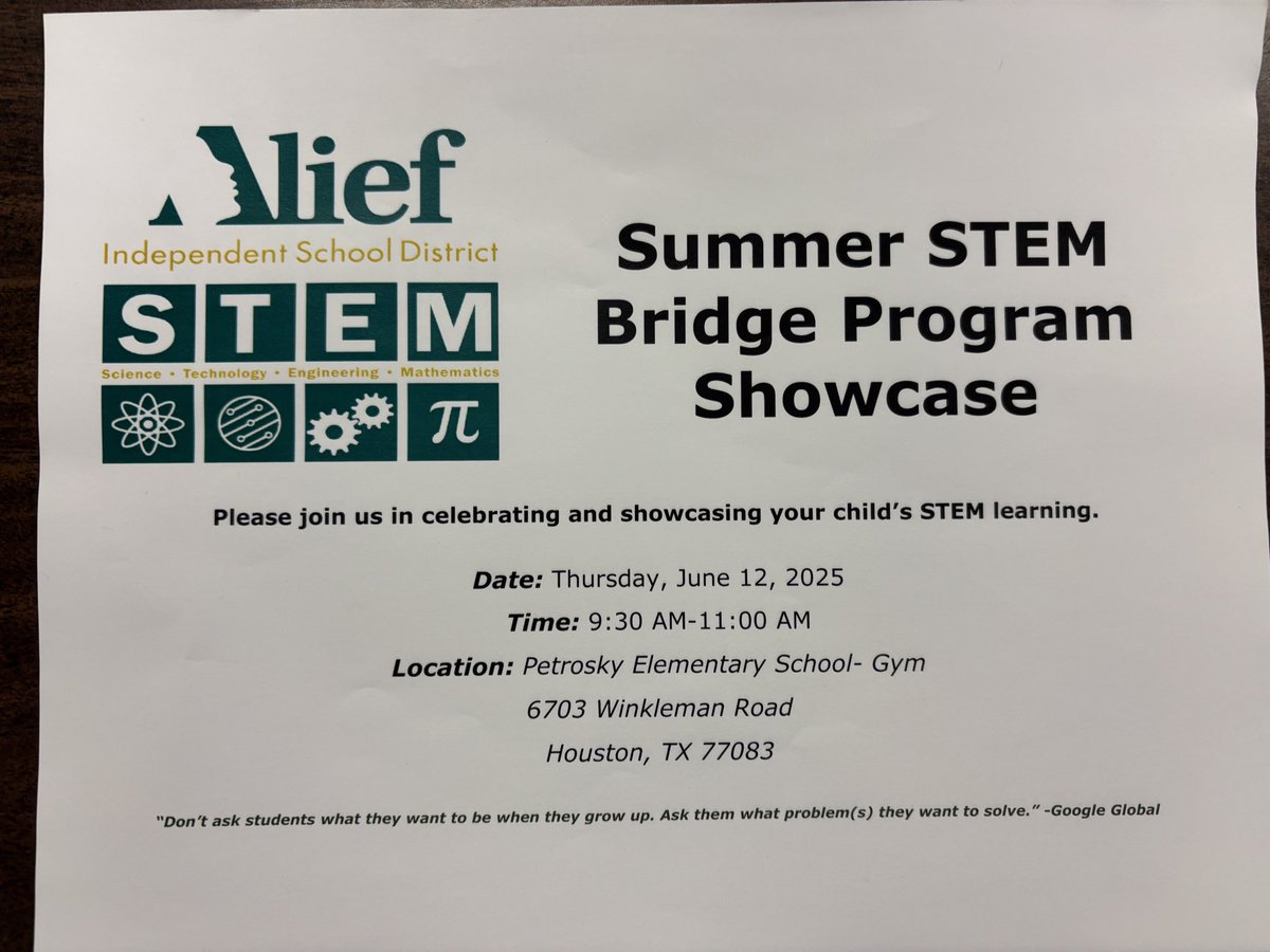 Dr. Betty George (@bettytgeorge) on Twitter photo <a href="/AliefScience/">Alief Science</a> <a href="/aliefstem/">Alief STEM</a> #aliefSTEMCamp2025 Showcase is happening today <a href="/PetroskyPirates/">Petrosky Elementary</a> from 9:30-11 AM. Come join us to see what problems our <a href="/AliefISD/">Alief ISD</a> students have solved. <a href="/AliefScience/">Alief Science</a> <a href="/aliefstem/">Alief STEM</a> #aliefSTEMCamp2025 Showcase is happening today <a href="/PetroskyPirates/">Petrosky Elementary</a> from 9:30-11 AM. Come join us to see what problems our <a href="/AliefISD/">Alief ISD</a> students have solved.