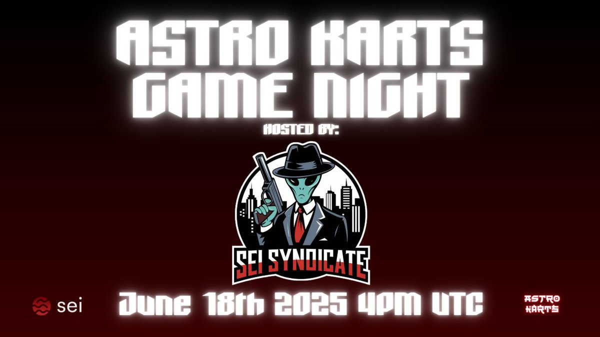 Casual racing? Nope. 🛸

This is Sei Syndicate's Games Night and someone’s getting smoked in <a href="/playAstroKarts/">Astro Karts 🛸</a> 🏁

Don't let it be you - get on top of that podium! 

$SEI. Full throttle.

All the info’s in the image. Tap in.