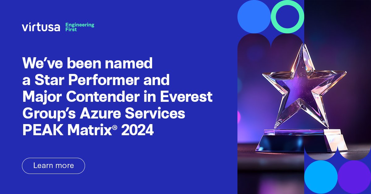 Virtusa named a Major Contender and Star Performer in Everest Group’s Azure Services PEAK Matrix® 2024, reflecting our growing #Azure leadership, industry focus, and client-centric innovation.
Learn more: splr.io/6013SUPUR
#EngineeringFirst #Azure