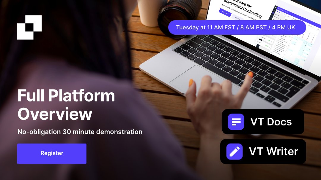VisibleThread's tweet photo. 💻 RFP Software for Government Contracting

✨ Discover the power of #VTDocs &amp; #VTWriter — designed to transform how you handle proposals and business writing!

💬 Join our live Q&amp;A chat during the session: https://t.co/YvOCvjR27A

#GovCon #GovernmentContracting https://t.co/rpOQo2V5Pw