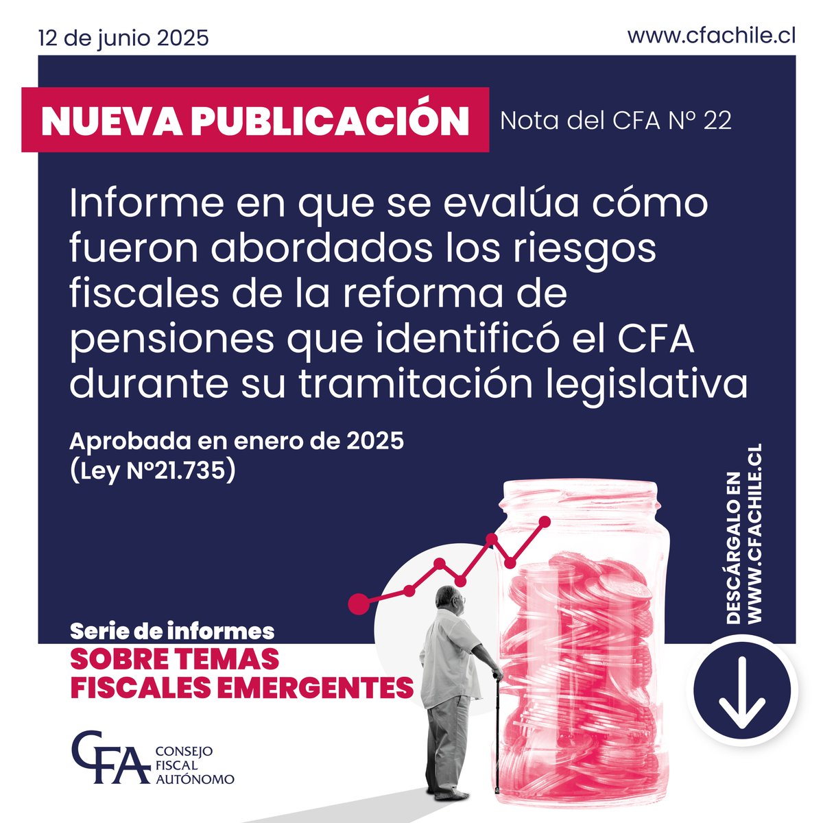 Consejo Fiscal Autónomo (@consejofiscalch) on Twitter photo 📄 Informes del CFA | El @ConsejoFiscalCH evaluó la respuesta del <a href="/Min_Hacienda/">Ministerio de Hacienda</a> a los 11 riesgos fiscales que advirtió en enero sobre la #ReformaPrevisional.
⚠️ Conclusión: Los dos principales riesgos aún no tienen medidas suficientes de mitigación.
Lee el comunicado aquí 👉 📄 Informes del CFA | El @ConsejoFiscalCH evaluó la respuesta del <a href="/Min_Hacienda/">Ministerio de Hacienda</a> a los 11 riesgos fiscales que advirtió en enero sobre la #ReformaPrevisional.
⚠️ Conclusión: Los dos principales riesgos aún no tienen medidas suficientes de mitigación.
Lee el comunicado aquí 👉
