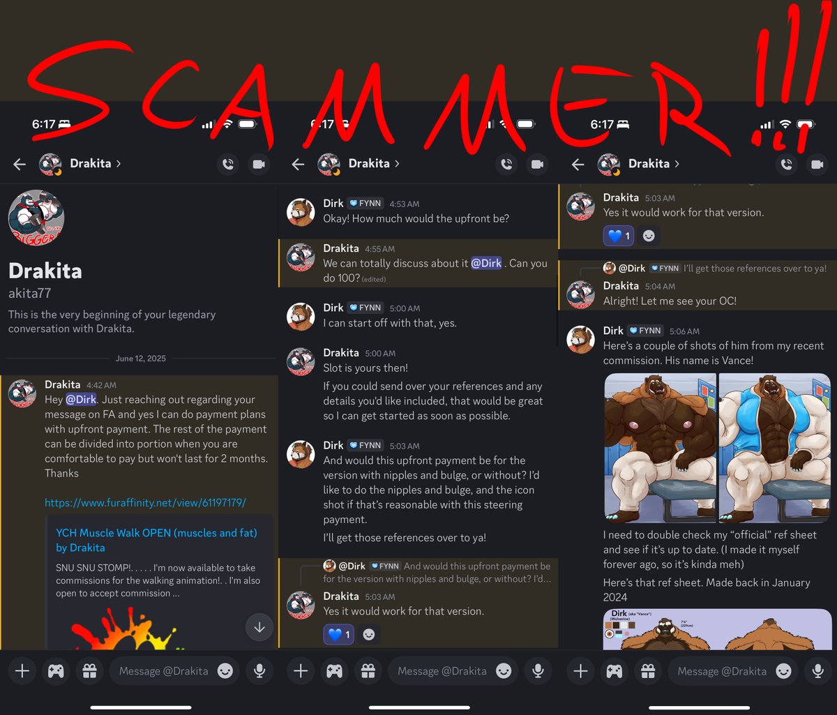 hey everyone, urgent news!!!!
someone's using the username Akita77 on Discord to scam people!!! Dirk was contacted by this person, and their profile was created in March 2025, so it's still a very new account.
be careful not to get tricked by him!!!