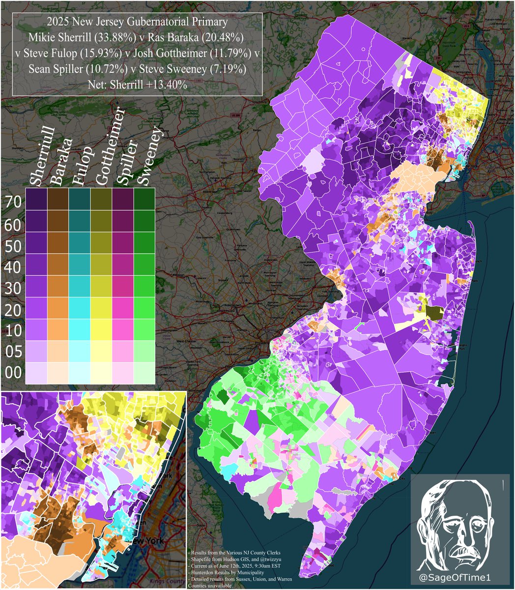 The 2025 Dem Gubernatorial Primary, a contest with a plethora of political heavy hitters in the state saw Congresswoman Mikie Sherrill best a divvided field with a broad coalition of New Jerseyans—centered mostly around Suburban, and exurban New Jersey, as well as North Hudson.