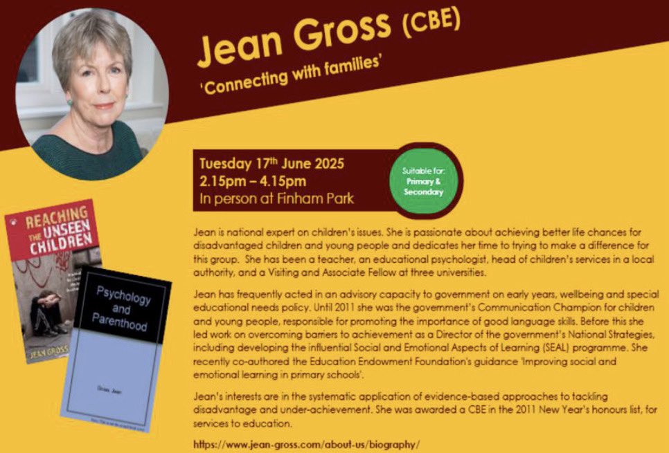 Great to hear <a href="/JeanGrossCBE/">Jean Gross</a> again at <a href="/ThePiXLNetwork/">PiXL</a> today
Jean is part of <a href="/lion_alliance/">The Lion Alliance</a> ‘connecting learning’ CPD suite and are looking forward to welcoming her back to FINHAM PARK SCHOOL next week.
If you’d like to join this FREE cpd please contact admin@thelionalliance.co.uk