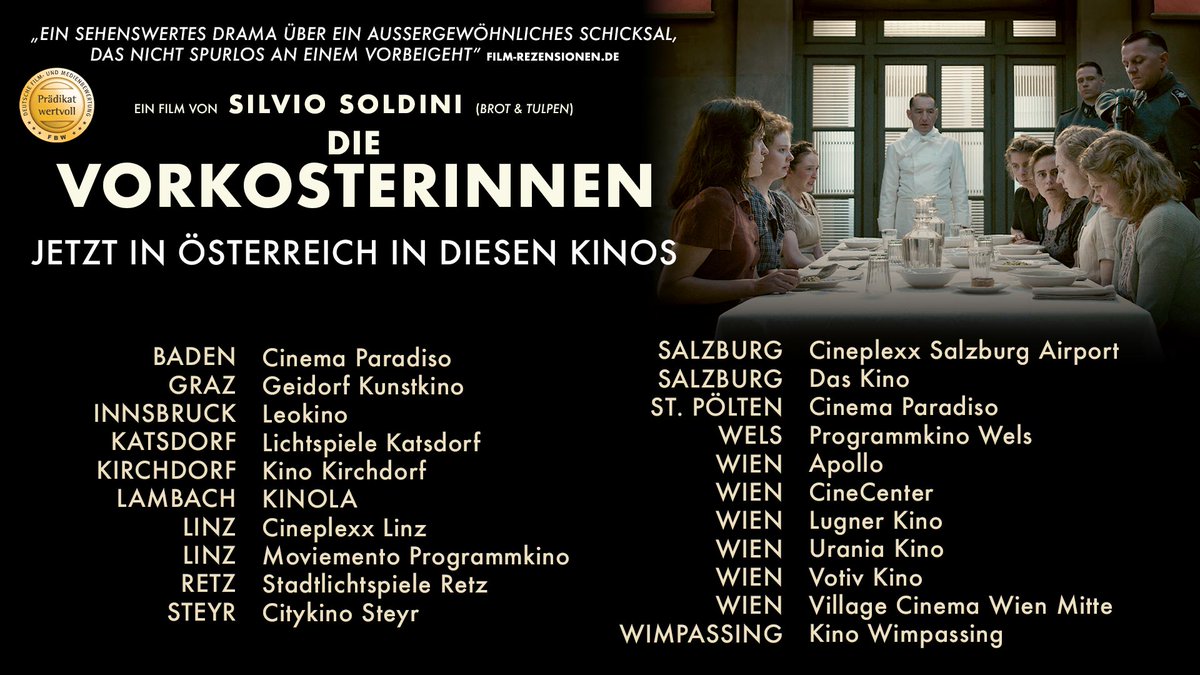 DIE VORKOSTERINNEN - jetzt im Kino! 
Hier seht ihr die aktuellen Spielorte in Deutschland und in Österreich! 

Alle weiteren Infos hier: buschmediagroup.de/portfolio/die-… 

#BuschMediaGroup  #DieVorkosterinnen #LeAssaggiatrici #Kino #ElisaSchlott #MaxRiemelt