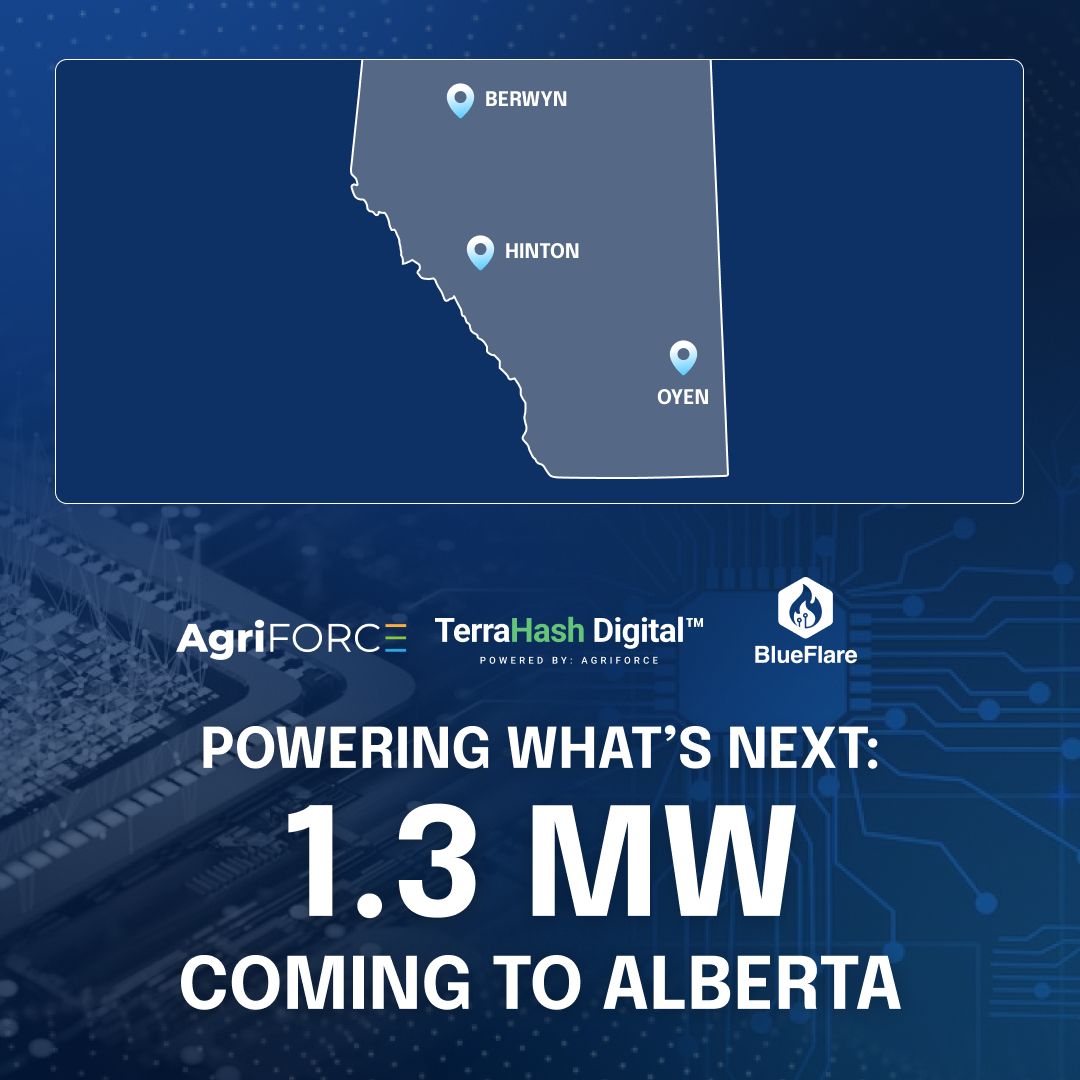 🚨 New Deployment Incoming: AgriFORCE (NASDAQ: AGRI) has signed a binding LOI with BlueFlare Energy™ to launch 1.3MW of modular Bitcoin mining infrastructure across 5 Alberta sites. With cutting-edge ESG monitoring and real-time performance optimization, we're scaling