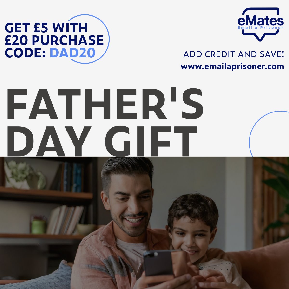 UPCOMING - #FathersDay Special – Sunday Only!
Top up £20, use code DAD20, get £5 FREE

How it works:
✅ Add a minimum of £20
✅ Click ‘Add Promotional Code’
✅ Enter DAD20
✅ Enjoy £25 credit for just £20 – One day only!

📅 Valid Sunday 15th June
🔗 emailaprisoner.com