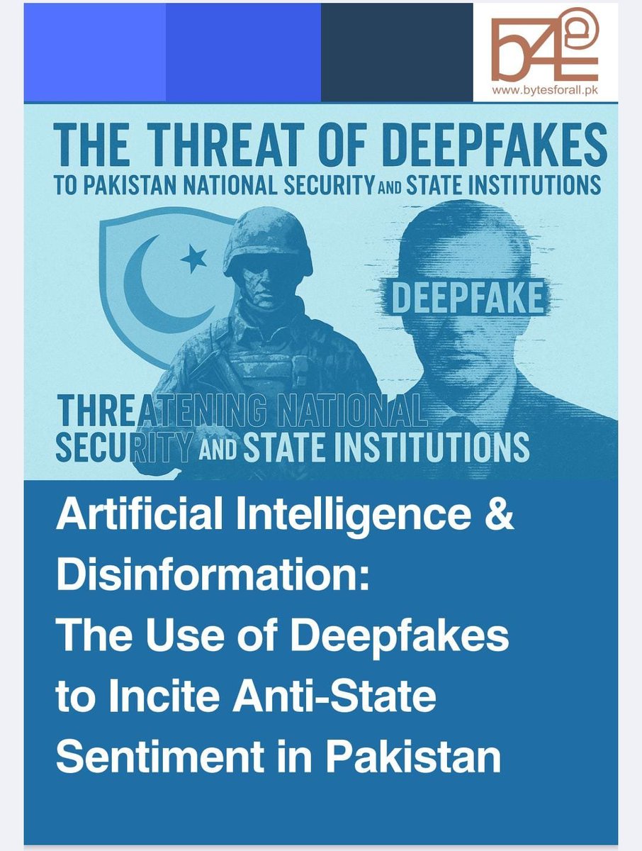 New Report: Artificial Intelligence &amp; #Disinformation: The Use of #Deepfakes to Incite Anti-State Sentiment in #Pakistan.
bytesforall.pk/post/artificia…