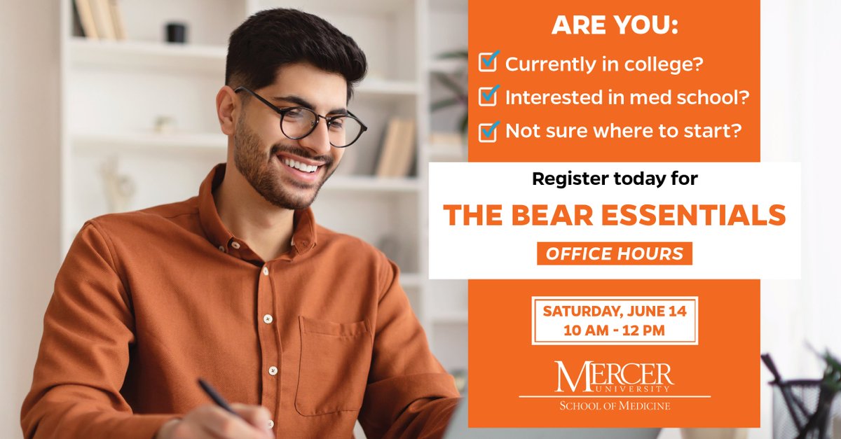 Mercer U School of Medicine (@mercersom) on Twitter photo Interested in applying to med school? 🥼 Register for an upcoming Bear Essentials webinars! Hosted by Mercer med students in the <a href="/SNMA/">Student National Medical Association, Inc (SNMA)</a> chapter, undergrads and high school students can get the inside scoop on what to expect👉 Sign up today: ow.ly/ai3g50W81lB Interested in applying to med school? 🥼 Register for an upcoming Bear Essentials webinars! Hosted by Mercer med students in the <a href="/SNMA/">Student National Medical Association, Inc (SNMA)</a> chapter, undergrads and high school students can get the inside scoop on what to expect👉 Sign up today: ow.ly/ai3g50W81lB
