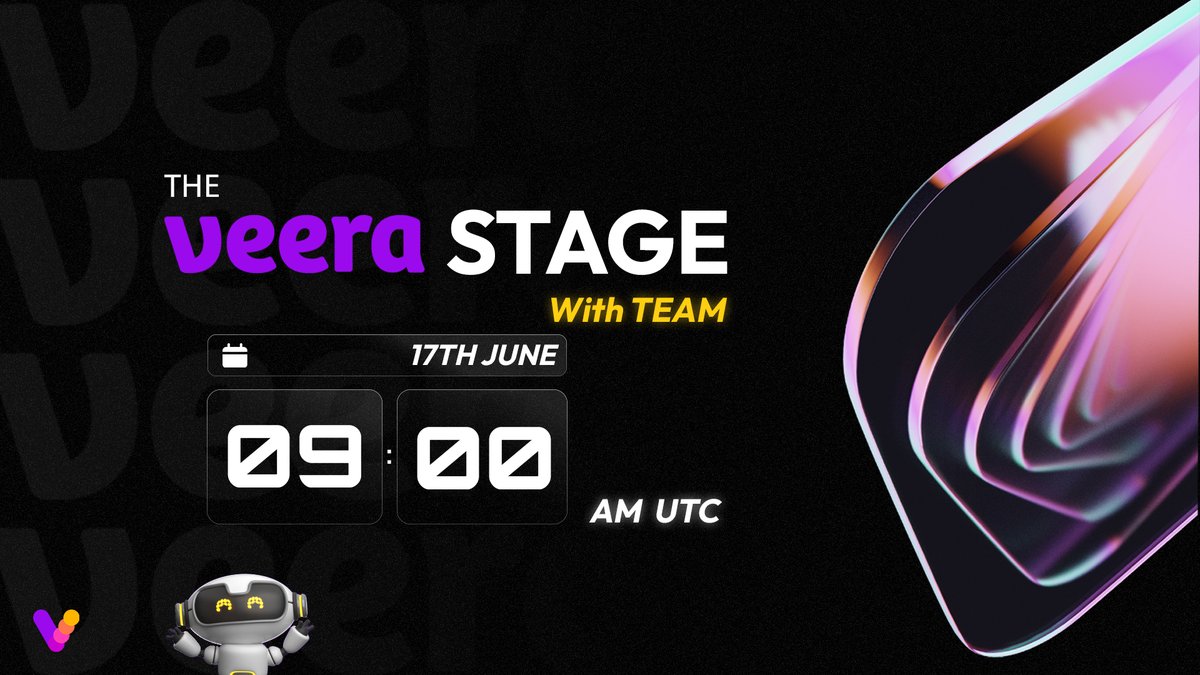 On_Veera's tweet image. The Veera Stage.

17th June. 9am UTC. Be there. Bring your frens.

One Layer Ahead 🛜

Reminders → discord.gg/veera