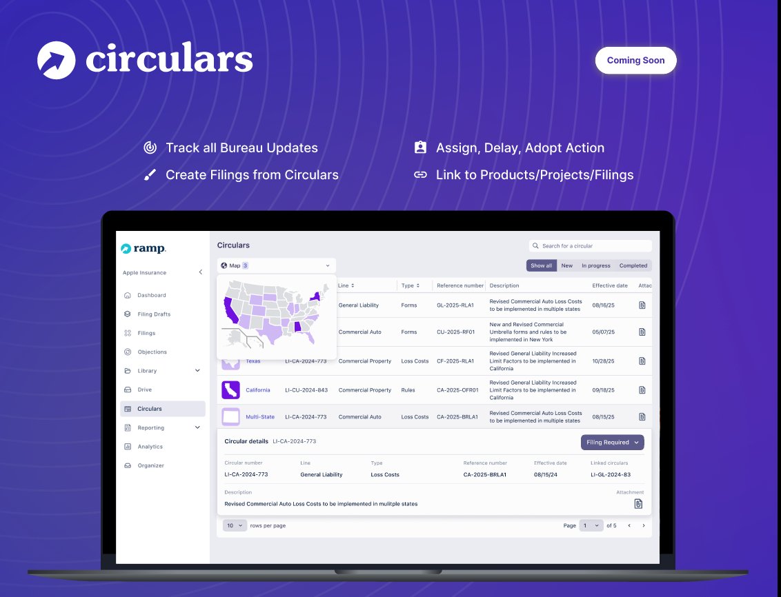 We can’t hold it in any longer! Ask and you shall receive. FilingRamp is thrilled to introduce Circulars! This new feature is a long-awaited solution to the confusion and back and forth of dealing with circulars. Get in touch to learn more!

#FilingRamp #Circulars #insurtech