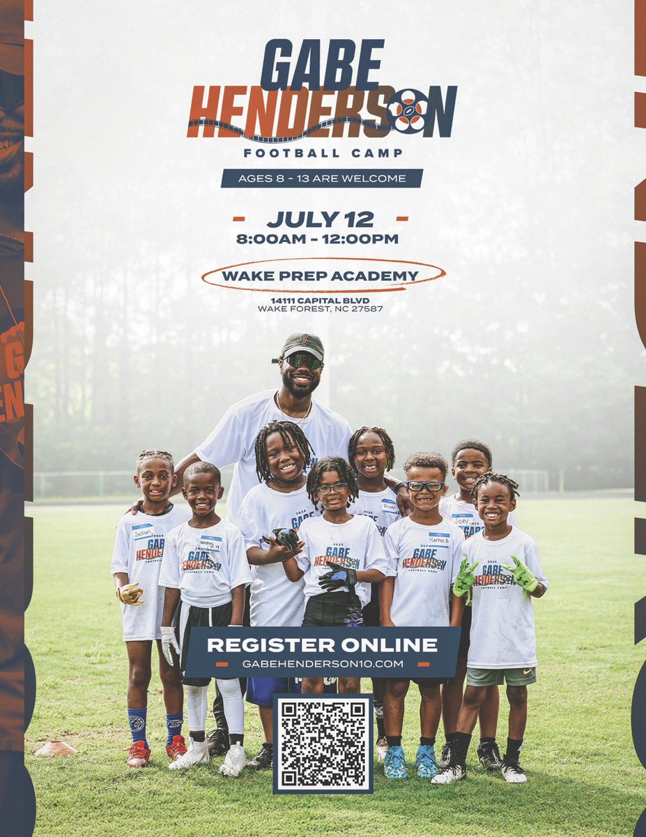 We are officially 𝐎𝐧𝐞 𝐌𝐨𝐧𝐭𝐡 𝐀𝐰𝐚𝐲 from my FREE youth football camp! 🏈 

Limited spots available - Registration closes on June 23rd!

📝: gabehenderson10.com