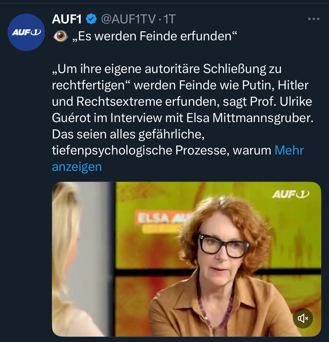 Ulrike und die „erfundenen Feinde: Putin, Hitler und Rechtsextreme“.

Endlich ist RT-Liebling und Schwurbel-/Impfgegner-Ikonin Ulrike Guérot da angekommen, wo sie hingehört - bei #Auf1. 

#Auf1TV #Guérot #Corona #Impfung #Querdenker #Russland #AfD