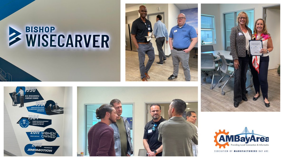 AMBayArea's tweet image. Thanks to @Peekan and the entire @BWCnews team for opening your doors to fellow manufacturers for the @AMBayArea Summer Mixer yesterday
Congratulations to Bishop-Wisecarver on 75 years of leadership and innovation in motion technology
#BayArea #Mfg #LocalConnectionInformation