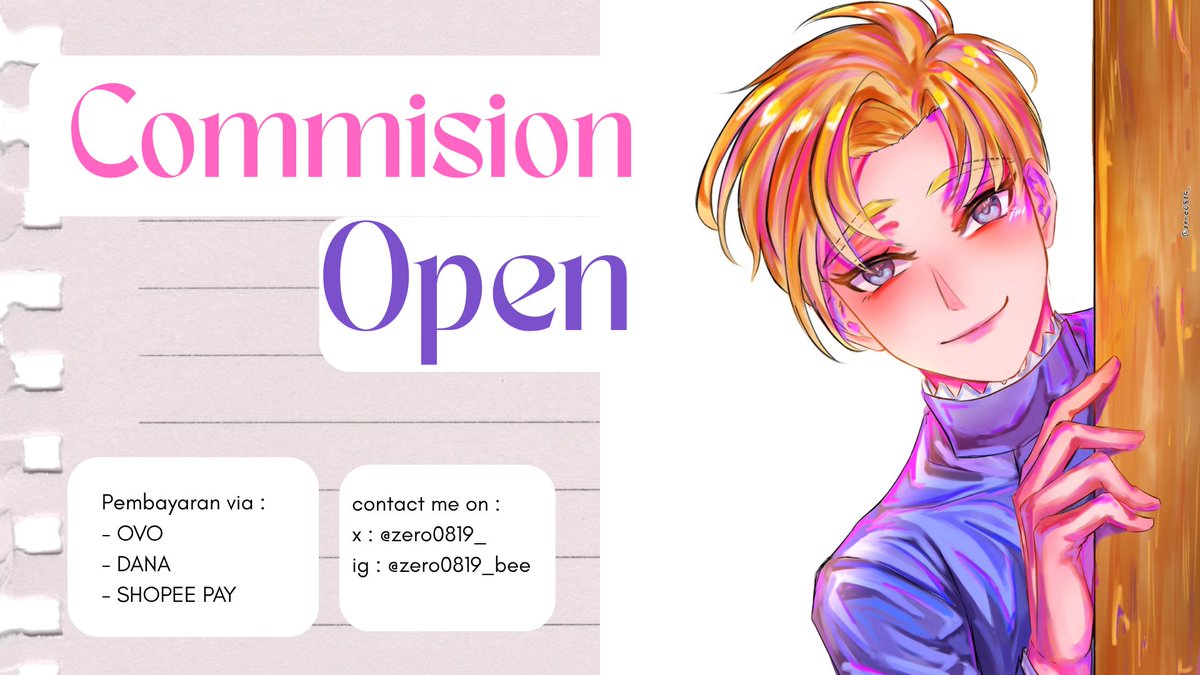 zero0819_'s tweet image. [🔁 &amp;amp; ❤️ are very appreciated]

COMMISSION OPEN 🐝 ✨

Haloo aku buka commission buat lokal 🇮🇩 tersedia full render, sketsa dan YCH hohoho. kalau mau tanya tanya boleh dm yaa (⁠｡⁠•̀⁠ᴗ⁠-⁠)⁠✧

#artidn #zonakaryaid #artistindonesia #commisionsopen