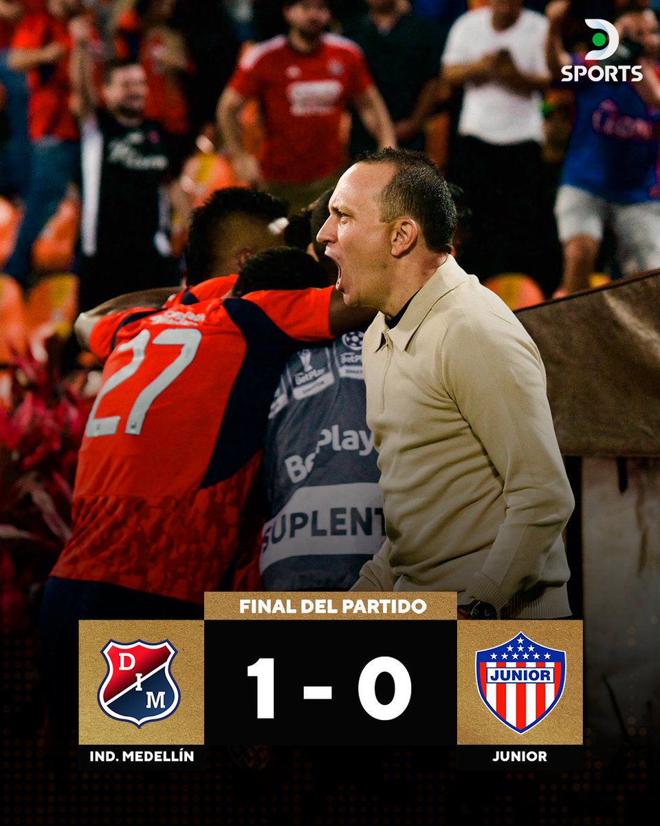 VITÓRIA DOS PODEROSOS! 🔥

⚽️ Com um gol de Brayan León (45+2), o Independiente Medellín derrotou o Junior por 1 a 0 no Atanasio Girardot, pela 4° rodada do Quadrangular do #ColombianoNoDSports

▶️ O El Rojo lidera o Grupo A com 10 pontos. O El Tiburón é o último, com um ponto.