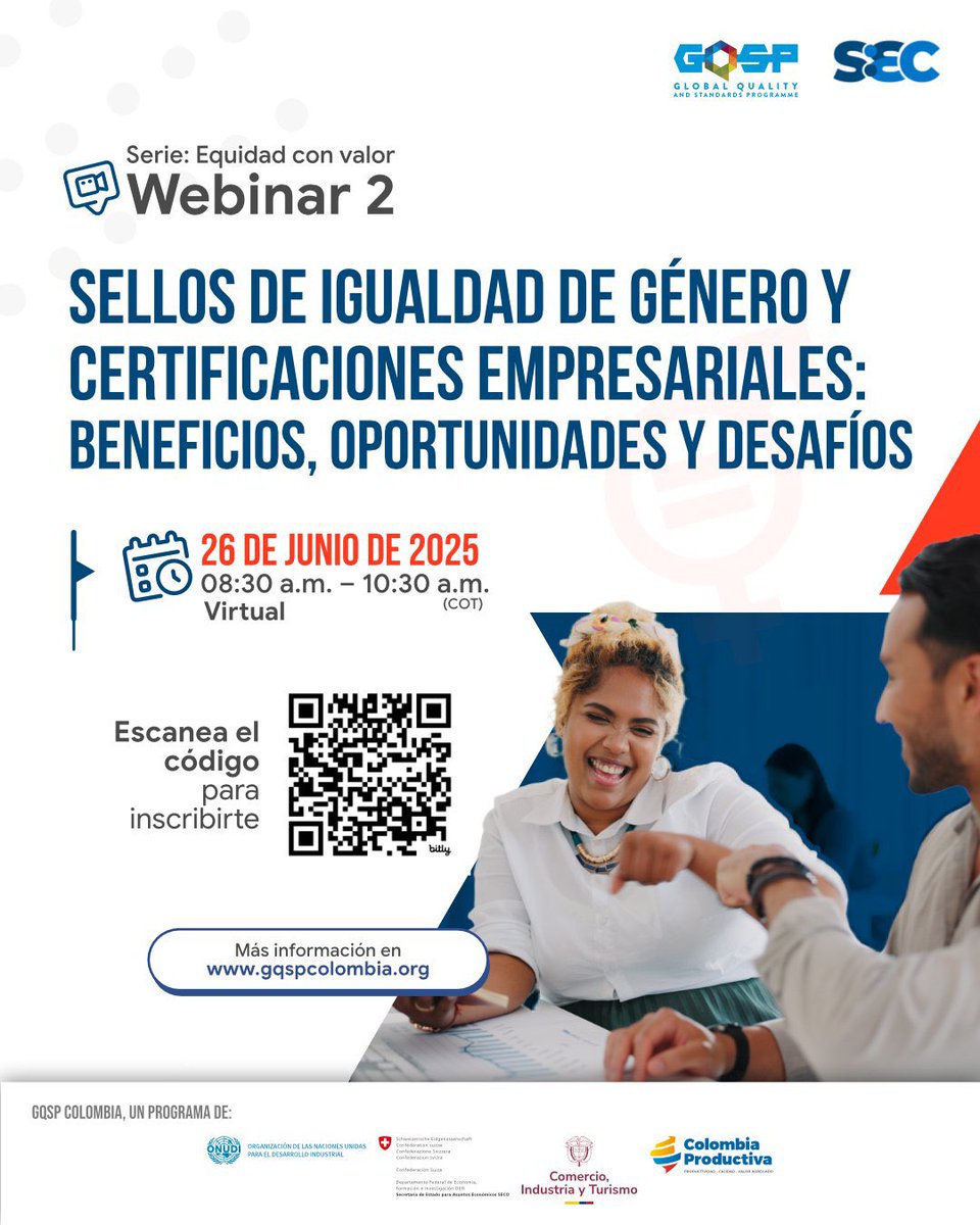 Más empresas están usando los sellos de igualdad de género como una herramienta de competitividad. 🙌

Este jueves 26 de junio, únete al #GQSPColombia y conoce cómo dar ese paso.
🕣 8:30 a. m.
🎟️ Registro sin costo: bit.ly/4mHwb64