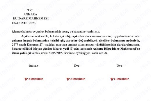 DİPLOMA İPTALİNİN YÜRÜTMESİNİN DURDURULMASI HAKKINDA KARAR

Ankara 15. İdare Mahkemesi

Hakkında terör örgütü üyeliğinden yapılan yargılama sonunda CVYO kararı verilen doktor müvekkilin diplomasını iptal eden bakanlık kararının yürütmesinin durdurulmasına karar verildi.(27/05/25)