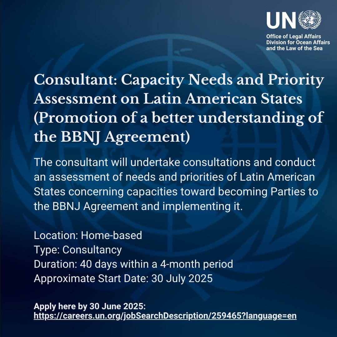 We're hiring a consultant to conduct a Capacity Needs and Priority Assessment (Latin American States).

Apply by 30 June 2025. More info: careers.un.org/jobSearchDescr…