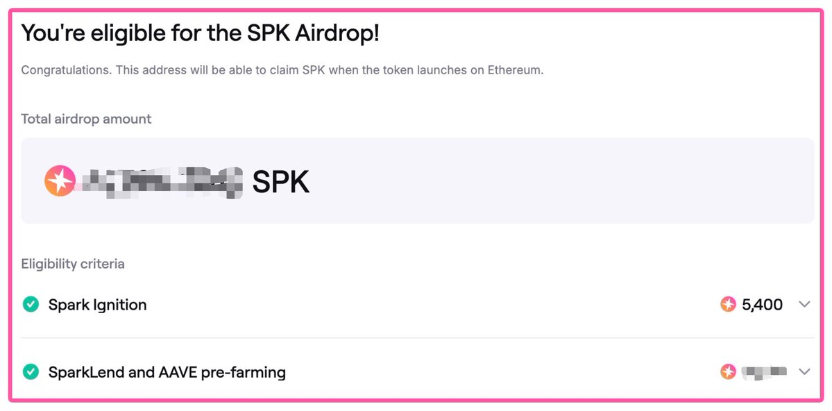 第一期 <a href="/sparkdotfi/">Spark</a> 的空投覆盖范围特别广！

几乎所有 DeFi 活跃地址都有空投，最低门槛 1,000U！

时间上从 23 年到 25 年 3 - 4 月，涉及到的链包括 Ethereum、Base、Arbitrum、Polygon、Optimism、Gnosis。

1）持有 USDS、sUSDS、sUSDC、sDAI、xDAI 或 SAI 超过 1000U；

2）持有 DAI 超过