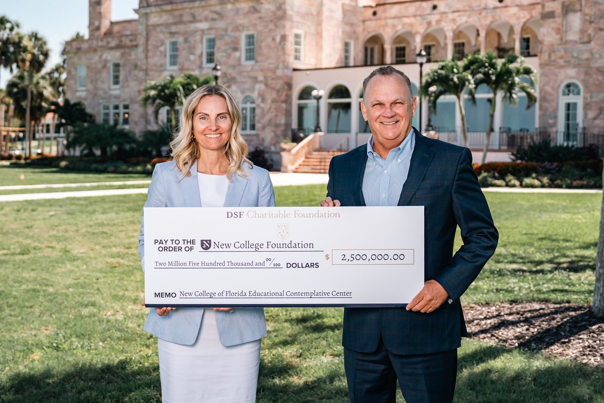 NewCollegeofFL's tweet image. A visionary gift.
We’re honored to announce a transformative $2.5 million gift from the DSF Charitable Foundation to establish the Contemplation and Education Center at New College of Florida.
This future space on Sarasota Bay will serve as a sanctuary for reflection, learning,…