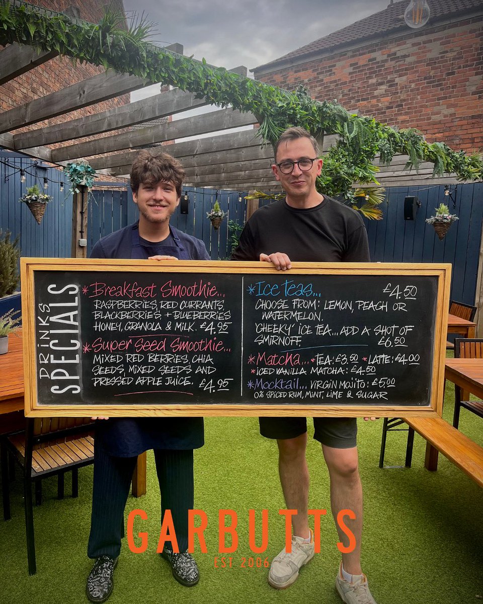 🚨 NEW DRINK SPECIALS ALERT 🚨  

Whether you're powering up for the day or cooling down in style, we've got the perfect sip for you! 🍹✨  

#GarbuttsHull #DrinkUp #SmoothieGoals #IcedTeaLover #MatchaVibes #HullEats #FuelYourDay