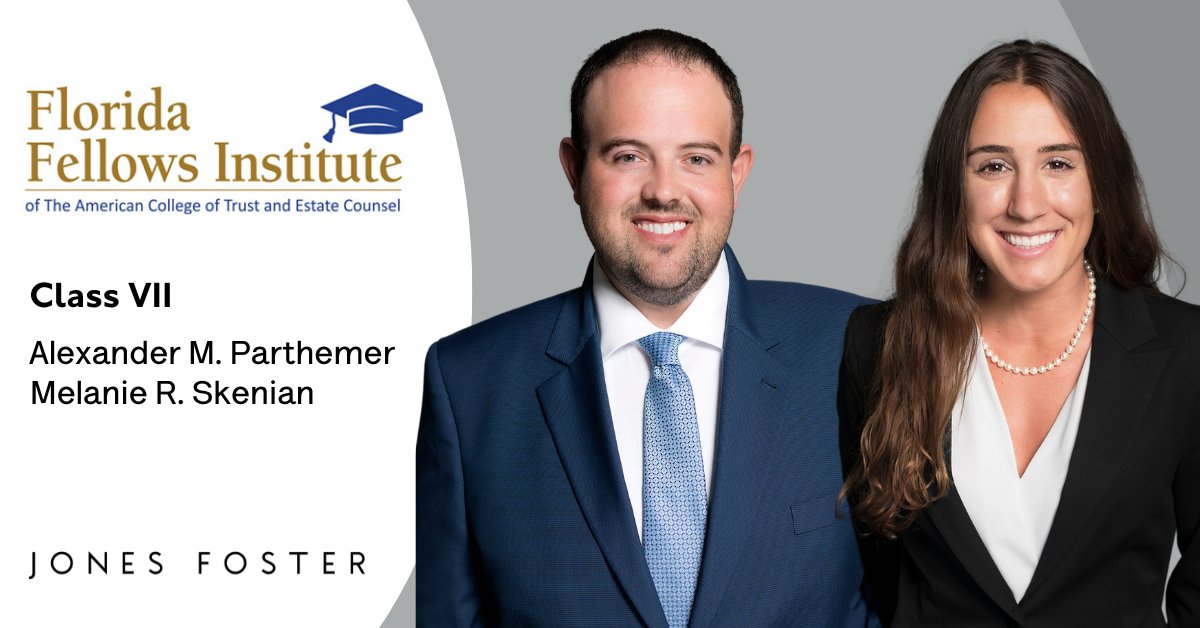 Congratulations to attorneys Alex Parthemer &amp; Mel Skenian on joining Class VII of the Florida Fellows Institute of <a href="/ACTECNEWS/">ACTEC</a>! Alex &amp; Mel were each nominated by an ACTEC Fellow and selected for participation following a competitive application process: bit.ly/3Tl5q9P