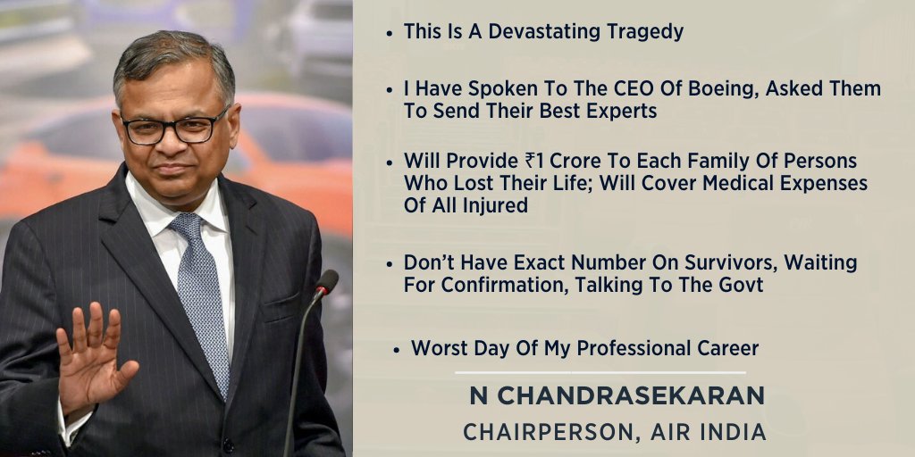 CNBCTV18Live's tweet photo. #JustIn | 'This is the worst day of my professional career,' says Chairman of Air India &amp; Tata Sons N Chandrasekaran, in a chat with CNBC-TV18 https://t.co/BR3Z5vAlsO