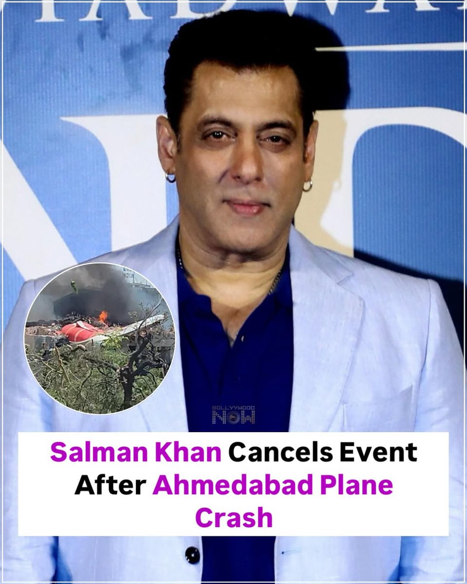 Salman Khan has cancelled his event following the tragic Air India plane crash in Ahmedabad. He shared that this is a time to stand with the nation and show respect to the lives lost. 🙏

 #salmankhan #planecrash #ahemdabadplanecrash #sadnews #omshanti #rip #bollywoodnews