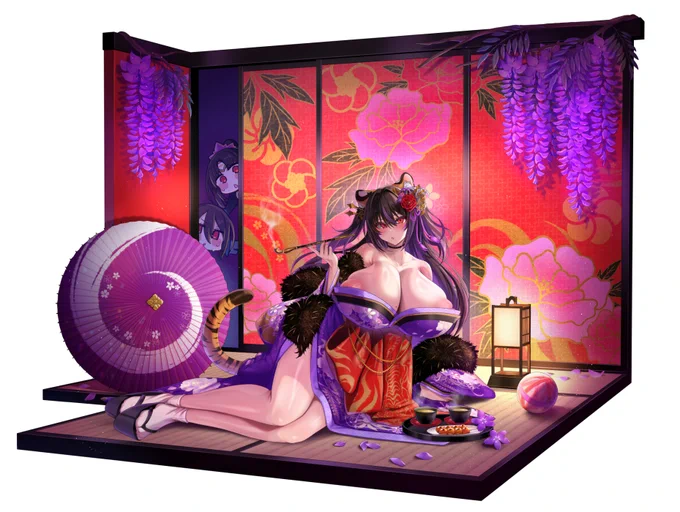 更に、LastOrigin様にて「クノイチ・シデン」のスキンも描かせて頂きました!! こっちは動くぞ!!乳首も出すし煙管で乳首もいじくってとんでもないぞ!!!! ありがとうラストオリジン #LastOrigin #ラストオリジン