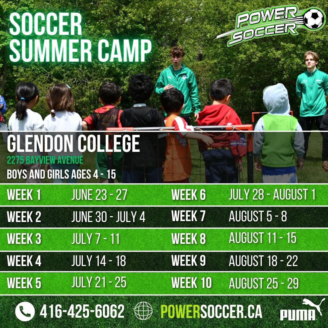 Our Soccer Summer Camp is back June 23rd, with 10 weeks of soccer being held at Glendon College!

Don’t miss out, register today at powersoccer.ca/search/camp/9 and spend your summer learning new soccer skills, making friends, and having fun ⚽️🤩

See you on the field players!