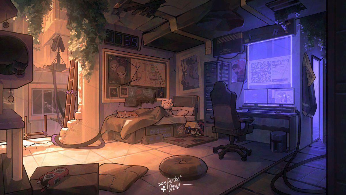 I was in charge of drawing @/RainhoeVT 's new 2D background!

Layering down below!