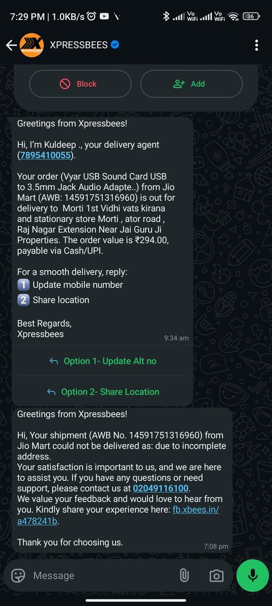 asli_sumo97's tweet photo. @XpressBees_IN  useless service by delivery boy kept me waiting for whole day by saying I am coming and at last denined to deliver and block my number ,fire such useless fucking useless workers https://t.co/9fJS5qcztF