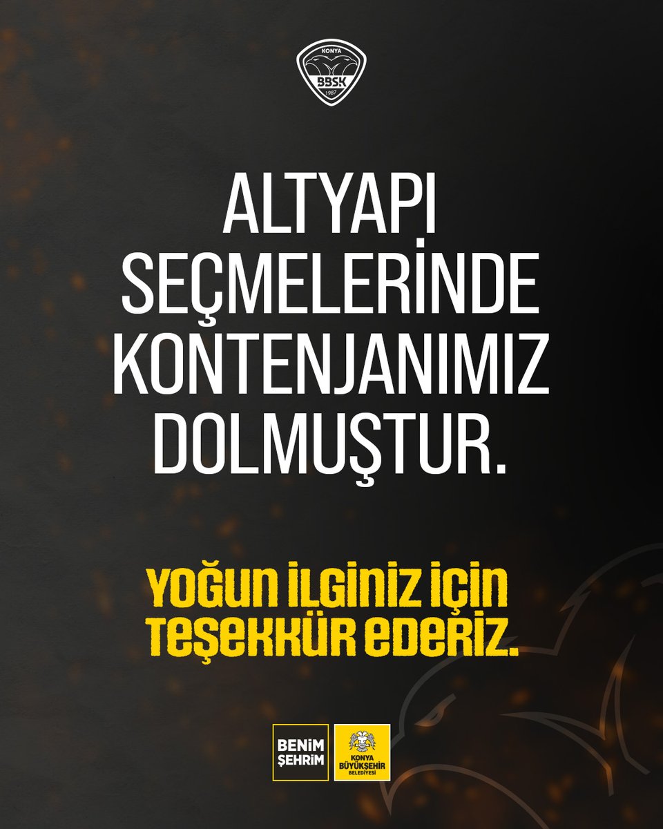 Yoğun ilginiz için teşekkür ederiz! 🙏
2025 altyapı seçmeleri için kontenjanımız dolmuştur.

Tüm başvuru yapan sporcu adaylarına teşekkür eder, başarılar dileriz. 🏀