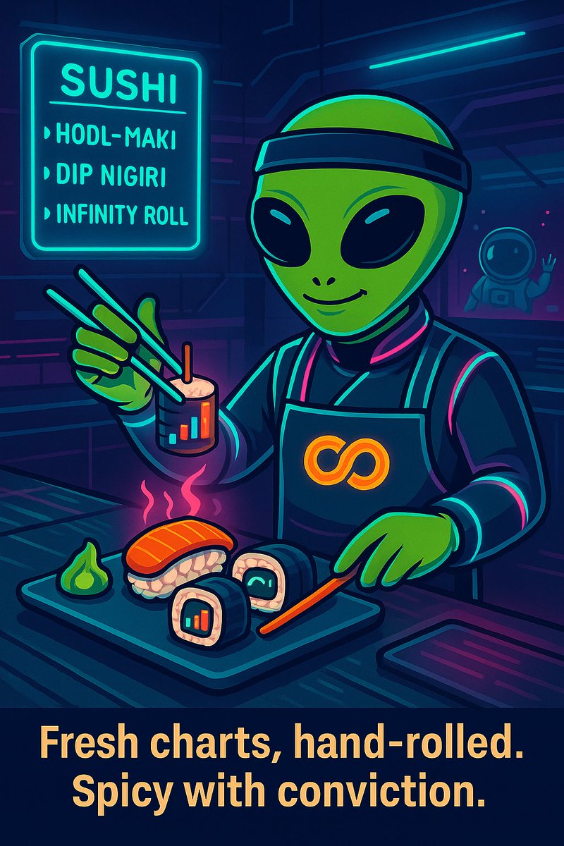 Loopthecoin's tweet photo. π½ Welcome to the Loopbar.
Today's menu?
β HODL-Maki
β Dip Nigiri
β Infinity Roll π₯
All charts. All spice.
Rolled with conviction. Served with zero exit.βΎοΈπ£π
Join the fam: https://t.co/Hk3oKNpd1j
#Loopcoin #CryptoSushi #BuyTheDip #MemecoinCulture #AlienChef #HODL #CryptoMeme #InfinityRoll