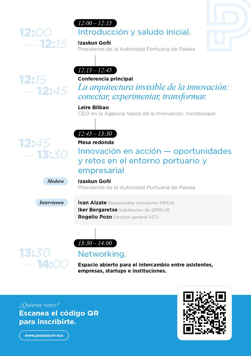 🌊Presentamos las jornadas #InnovaciónPasaiaPort2025.

Un nuevo ciclo en el que abordaremos de la mano de expertos los retos y oportunidades del entorno empresarial y portuario del territorio.

👇¡Descubre el primer programa y registrate! 
🔗forms.gle/cSzUVUDQDx319i…

#SaveTheDate