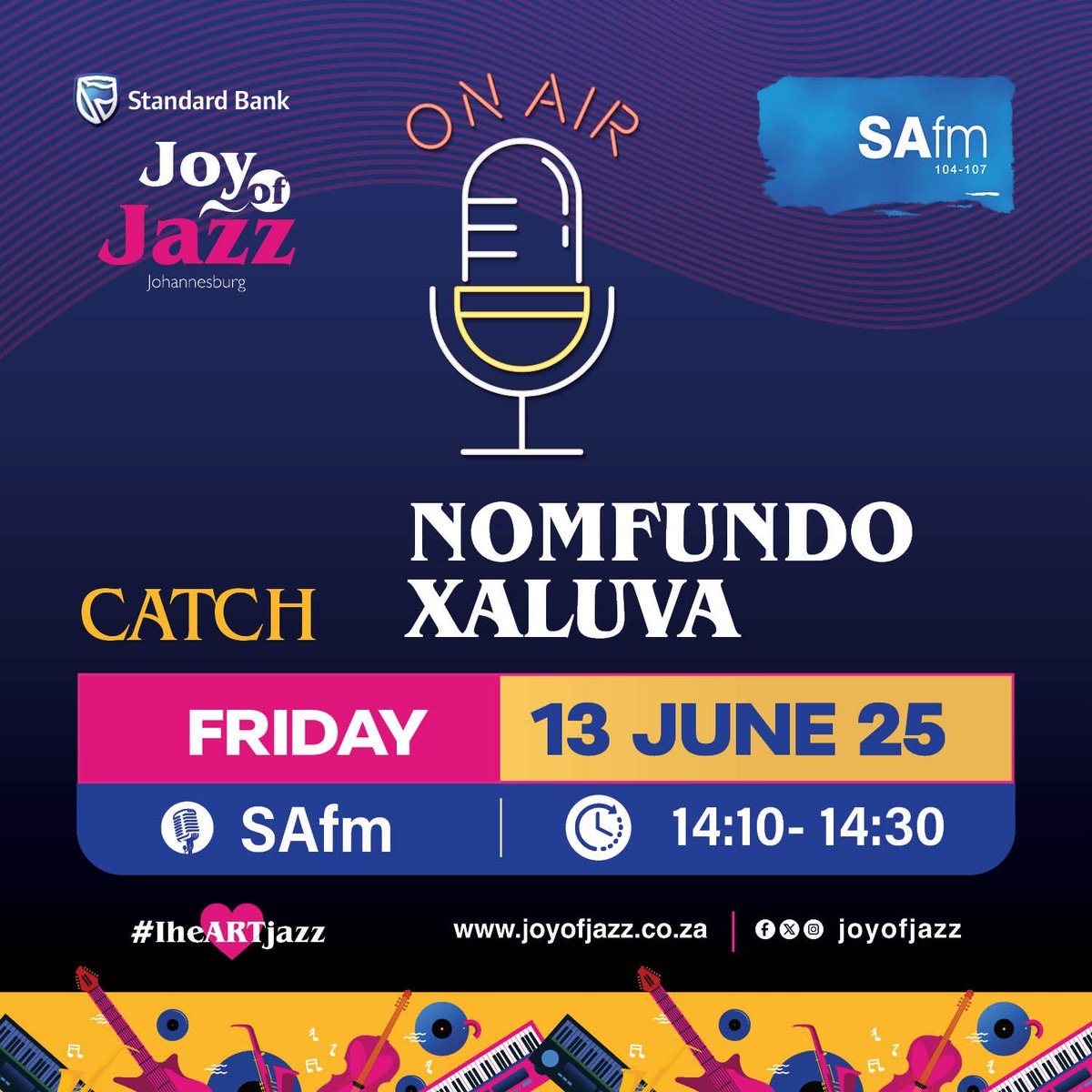 Don’t miss <a href="/nomfundo84/">Nomfundo Xaluva</a> live on <a href="/SAfmRadio/">SAfmRadio 📻</a> this Thursday, 13 June 2025, from 14:10 to 14:30. She’ll be sharing her journey, sound, and soul ahead of her performance at Standard Bank Joy of Jazz 2025. 🎟️ ticketmaster.co.za/event/standard…  #TakeMeThere #StandardBankJoyOfJazz  #IheARTJazz