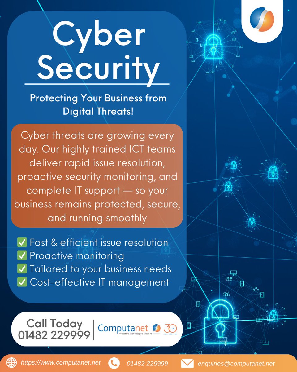 ComputanetMSP's tweet image. 🚨 Cyber threats are rising daily!
Stay protected with fast issue resolution, proactive monitoring & cost-effective IT support. 💻🔒
📞 Call us today: 01482 229999
🌐 Visit: computanet.net
#CyberSecurity #ITSupport #ProactiveMonitoring #Computanet #ITManagement