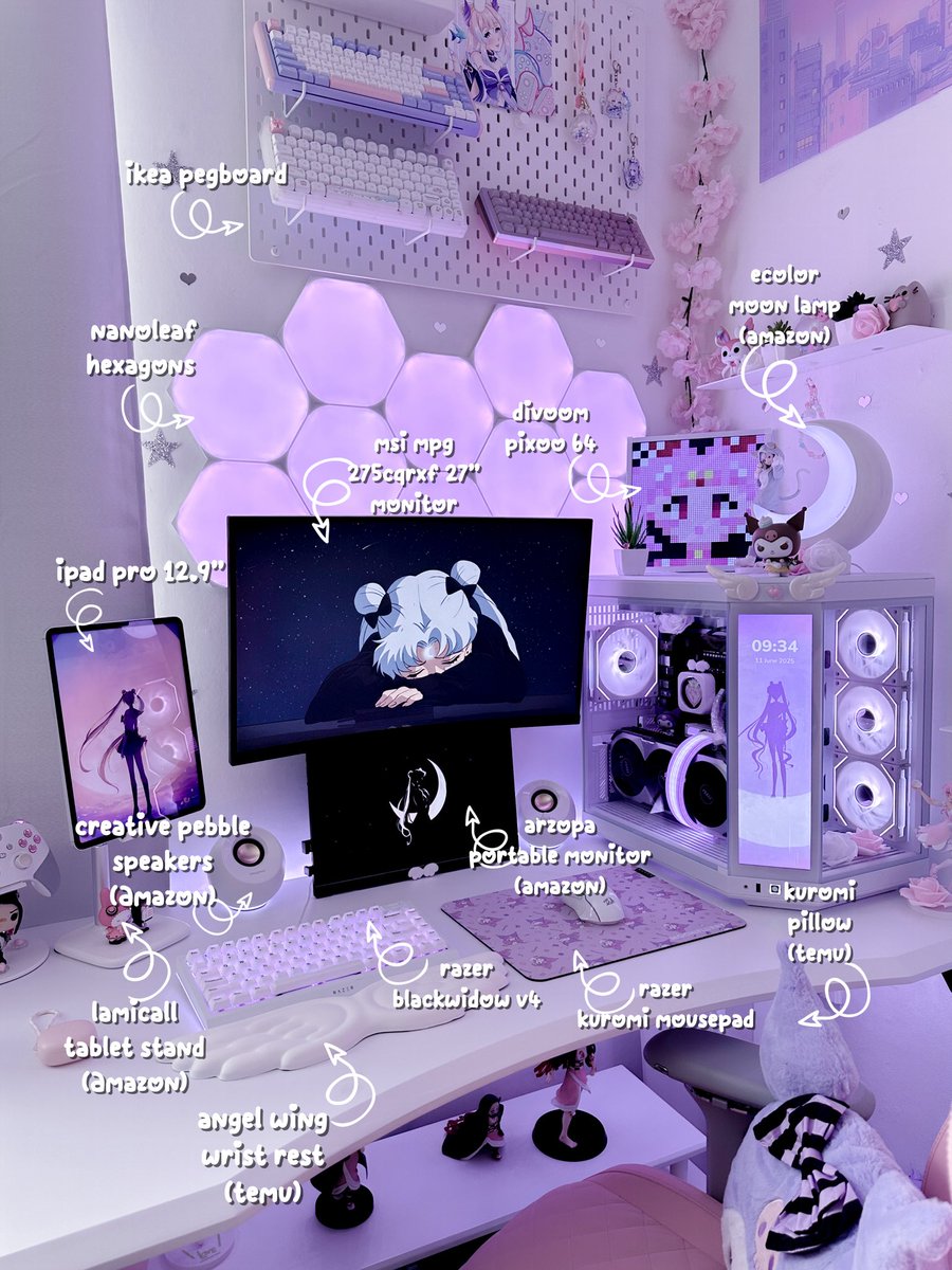 MochiFlurry's tweet image. I’ve had a few requests to share my desk anatomy, so here it is (along with my PC specs, too!) 🥰