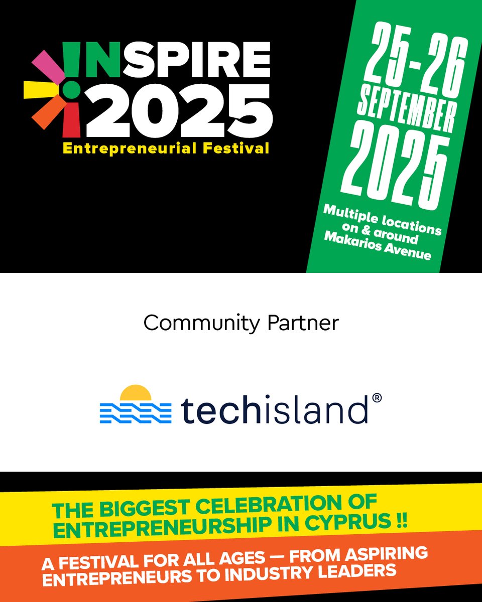 🚀 Thrilled to announce that TechIsland® is joining INSPIRE 2025 as a Community Partner!

🗓 25–26 September / 📍 Makariou Avenue, Nicosia

🎤 Talks, panels, networking, music &amp; more!

More info 👉 inspirecyprus.com

#inspirecy