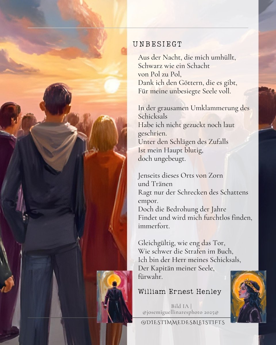 An jenem Tag rief er: „Ich bin der Herr meines Schicksals, Der Kapitän meiner Seele.“ An jenem Tag ergriff er das Ruder hin zu einem Schicksal, das weit größer war als seine Träume und Ängste.

— “Mi”, 2025 ©